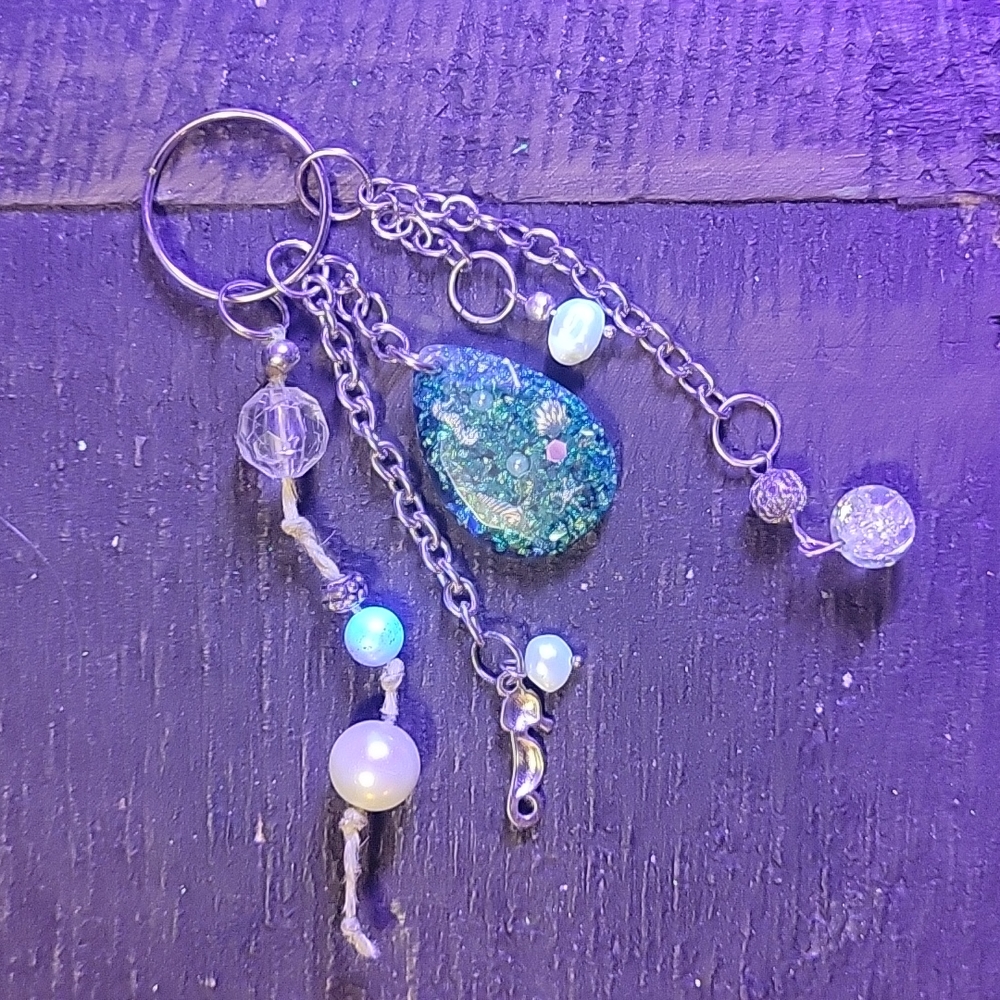 🔑 Sea glass &Pearl Key Chain Handmade